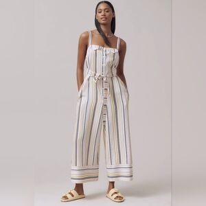 Anthropologie Maeve Sleeveless Shirting Jumpsuit in Stripes M NEW White